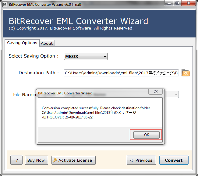 with free convert eml into mbox for windows Conversion is done