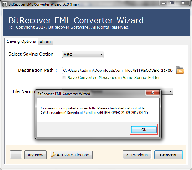 with free convert eml into msg for windows Conversion is done