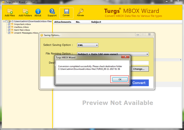 with free convert mbox thunderbird to eml for windows Conversion is done