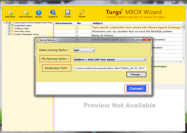 MBOX to Adobe PDF Converter screenshot