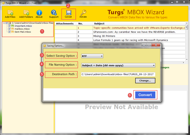 MBOX Files to RTF Converter screenshot